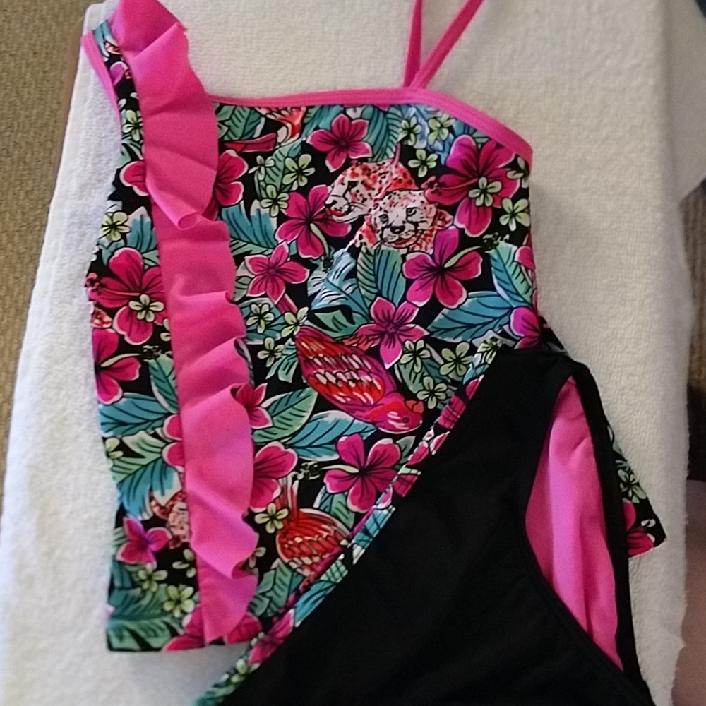 Multi-colored two piece floral swimsuit
